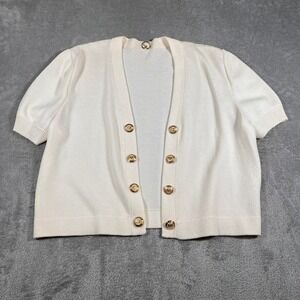 St. John Cardigan Womens Size 8 Off White Gold Button Knit‎  Short Sleeve Career